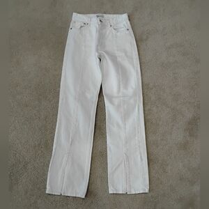 Zara White High Waist Jean With Front Slit